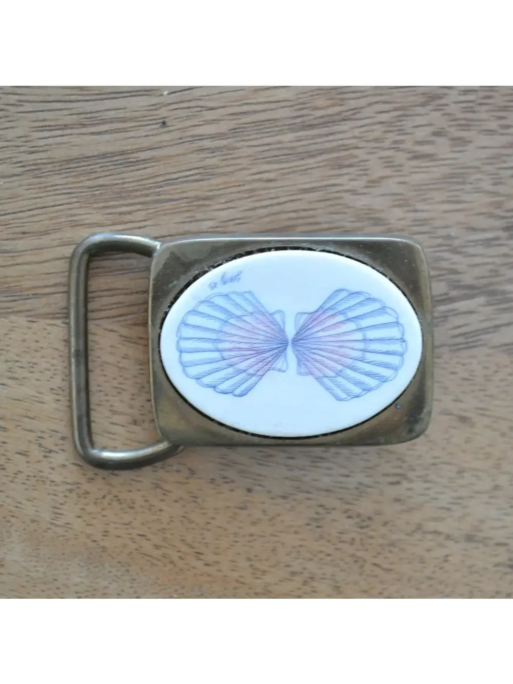 Vintage Basic Tool Supply BTS Brass Belt Buckle Seashell